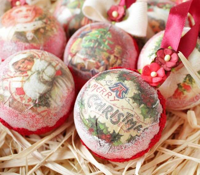 50+ ідей декупажу ялинкових куль своїми руками