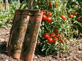 How to water tomatoes with roof tiles upside down in a heat wave